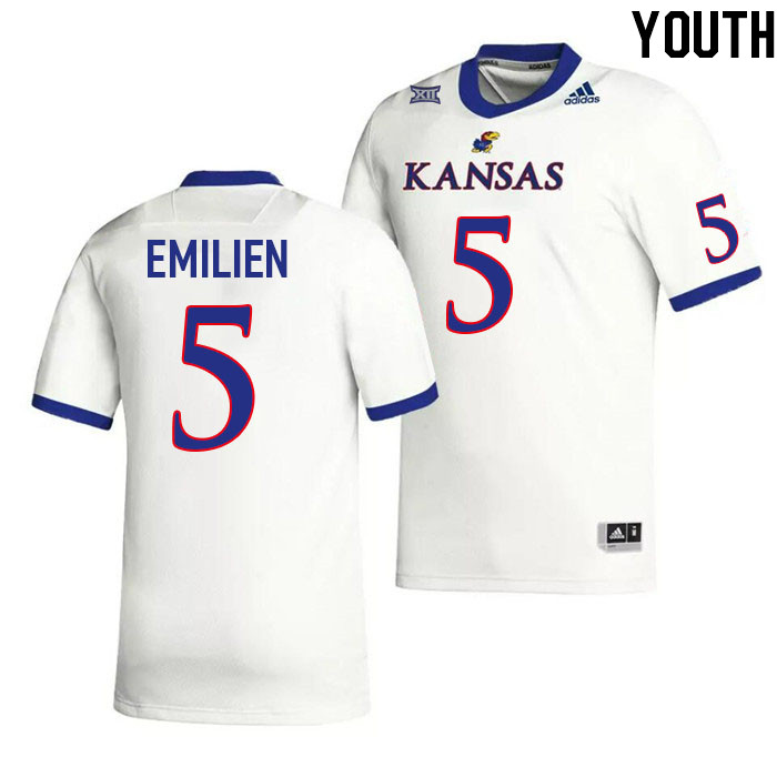 Youth #5 Doug Emilien Kansas Jayhawks College Football Jerseys Stitched Sale-White